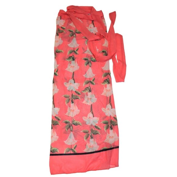 Women's Floral Bathing Suit Cut Outs with Sarong Cover up Wrap Skirt Peach Large - Picture 3 of 4